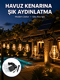 Güneş Enerjili Dış Mekan LED Ampul Işık Zinciri Bahçe ve Teras Dekorasyonu