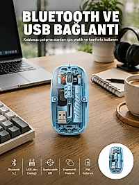 Bluetooth 5.2 Destekli Mavi Pilli Kablosuz Mouse Yeni Nesil