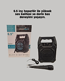 Taşınabilir 6.5” Bluetooth Hoparlör USB TF Kart Mikrofonlu Şarjlı Sistem