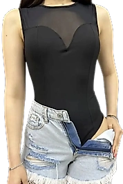 Tül Detaylı Dalgıç Bluz-SİYAH