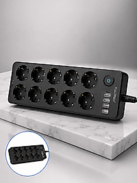 10 Prizli USB Destekli Type-C Şarj Girişli Güç Ünitesi UCZZ10LUPRİZ3680W-3