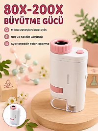 Eğitici Taşınabilir Mikroskop  Ayarlanabilir Focus, LED Işık ve 80X-200X Yakınlaştırma