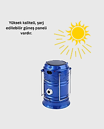 Şarj Edilebilir Güneş Enerjili Kızaklı Kamp Feneri – USB Çıkışlı, Katlanabilir, Dayanıklı ve Çok Fonksiyonlu