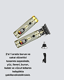 T Bıçaklı Profesyonel Saç ve Sakal Düzeltici – 8 Kılavuz Tarağı, 2’si 1 Arada Burun ve Sakal Trimmer