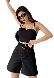 Rahat Kesim Kemerli  Şort -SİYAH