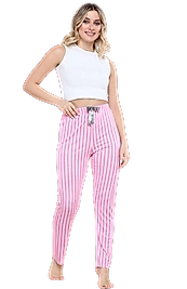 Pijama Altı Modal  Ring Viskon Kumaş Çizgili-Pembe