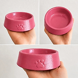 Pati Desen Model Beton Kedi Köpek Mama ve Su Kabı 13 cm çap x 4 cm - Pembe