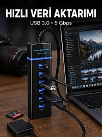 USB 3.0 Çoklayıcı 7 Port Yüksek Hızlı Veri Aktarım
