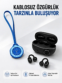 Kablosuz Kulaklık ve Mavi Çanta Charm Saat Kampanya Seti Taşınabilir Günlük Kullanım