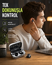 Kablosuz Kulak İçi Bluetooth Kulaklık – Dokunmatik Kontrol ve LED Şarj Ekranı