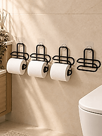 Siyah Metal WC Kağıtlık Yapışkanlı Duvar Tipi Tuvalet Kağıdı Tutucu Seti 4 Adet