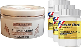 THREE BRAND WHİTENİNG CREAM 100 ML ARNAVUT KREMİ AKLIK KREMİ  + RUSSIAN GLARE TÜY DÖKÜCÜ AZALTICI MERHEM 50 ML 3 ADET