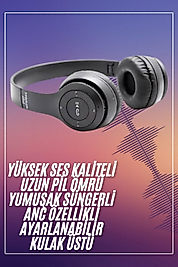 Bluetooth Kablosuz Kulaklık Siyah Wireless 5.0 Kulak Üstü Uzun Pil Ömrü