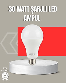 30W Şarjlı LED Ampul E27 Duy %80 Enerji Tasarruflu Soğuk Beyaz