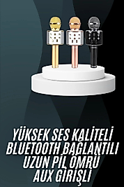 Karaoke Mikrofon Bluetooth Bağlantılı Aux Girişli Uzun Pil Ömrü Yüksek Ses Kaliteli