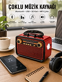 Nostaljik Radyo Bluetooth Bağlantılı Müzik Kutusu Ahşap