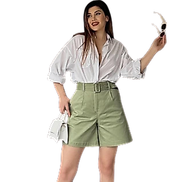 Rahat Kesim Kemerli Mom Şort - HAKİ