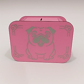 Köpek Kumbara - Ağaç işleme -Ceviz Ağacı-Pembe