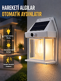 Üç Modlu Güneş Enerjili Duvar Lambası 1800mAh Bataryalı ve Hareket Sensörlü