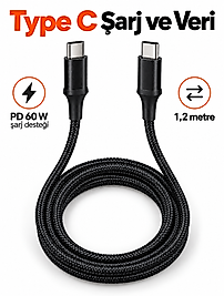 Type C to Type C LED Işıklı Şarj Kablosu 1,2 Metre