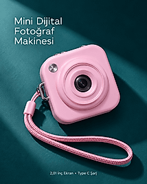 1. Cep Boy Pembe Dijital Fotoğraf Makinesi 2,01 İnç Ekran ve Type C Şarj