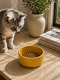 Kase Model Beton Kedi Köpek Mama ve Su Kabı (15cm çap × 5cm) - Bronz