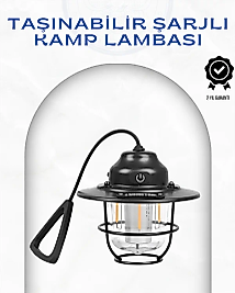 Geometrik Tasarımlı Vintage Kamp Lambası – Type-C Şarj, Ayarlanabilir Parlaklık