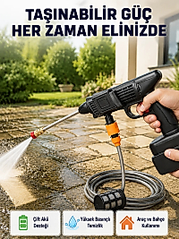 21V Akülü Basınçlı Yıkama Makinesi Çift Akülü ve Hızlı Şarj Özellikli