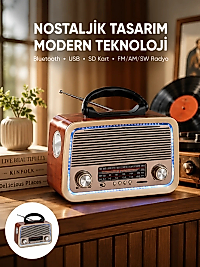 Nostalji Bluetooth Radyo FM AM SW Ahşap Eskitme Tasarım Yeni Nesil