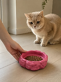 Eko Form Model Beton Kedi Köpek Mama ve Su Kabı (16cm*16cm*5.5cm) - Pembe