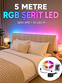 2835 RGB Şerit LED 5 Metre 54 LED/M Uzaktan Kumandalı Renkli Dekorasyon Işığı