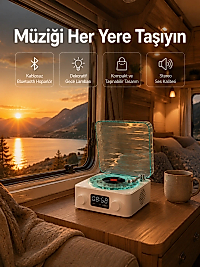 Retro Tasarımlı Gece Lambalı Bluetooth Hoparlör – Saat ve Pil Göstergeli