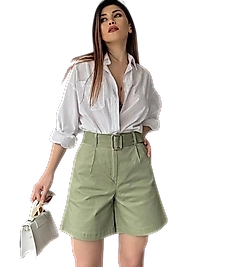 Rahat Kesim Kemerli Mom Şort - HAKİ