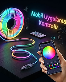 Akıllı RGB LED Neon Şerit Işık 3M USB Bağlantılı Uzaktan Kumanda ve Mobil Uygulama Kontrolü