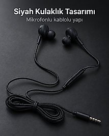 Silikon Uçlu Mikrofonlu Siyah Kablolu Kulak İçi Kulaklık