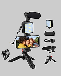 Telefon Video Çekim Kiti LED Aydınlatma Mikrofon Tripodlu Tam Set