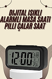 Dijital Masa Saati Termometreli Alarmlı Led Ekranlı Pilli
