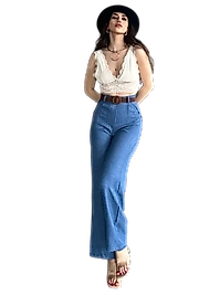 Kemerli Keten Pantolon -MAVİ