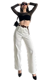 Beli Kemerli  Pantolon - BEYAZ