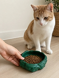 Eko Form Model Beton Kedi Köpek Mama ve Su Kabı (16cm*16cm*5.5cm) - Yeşil