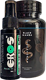 EROSPROF101 ERKEKLERE BÜYÜK BOY 60ML GECİKTİRİCİSPREY + SİYAHKOBRA ERKEKLERE "KARAKOBRA" HİSSİ 60LI