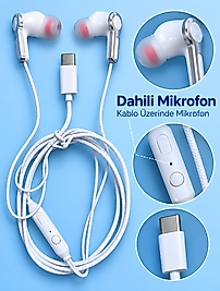 Type C Girişli Mikrofonlu Beyaz Kablolu Kulak İçi Kulaklık
