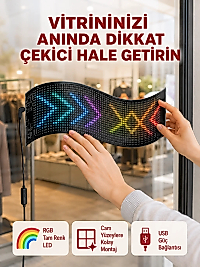 USB Girişli RGB LED Tabela Ayarlanabilir Parlaklık ve Kayan Yazı Özellikli