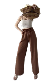 Yüksek Bel Beli Büzgülü Pantolon -KAHVERENGİ