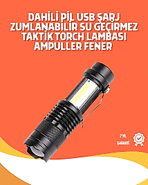 Şarjlı LED El Feneri - 14500 Pil Dahil, 4 Işık Modu, Mini Boy