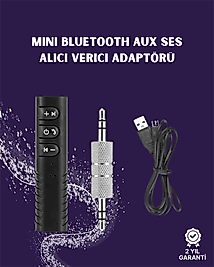Bluetooth AUX Adaptör | 3.5mm Ses Girişi İçin Kablosuz Dönüştürücü, 10m Menzil