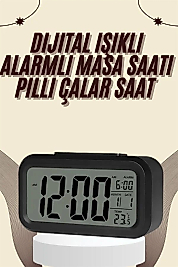 Dijital Masa Saati Termometreli Takvim Çalar Saat Led Ekran Pilli