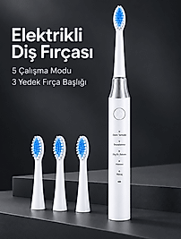 5 Çalışma Modlu Beyaz Elektrikli Diş Fırçası 3 Yedek Başlık Hediyeli