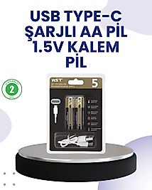 Type-C USB ile Hızlı Şarj Edilebilir AA Kalem Pil | 1.5V Lityum | Çiftli Paket
