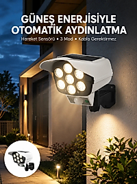 Uzaktan Kumandalı Güneş Enerjili LED Güvenlik Lambası Kamera Tipi Hareket Sensörlü Yeni Nesil
